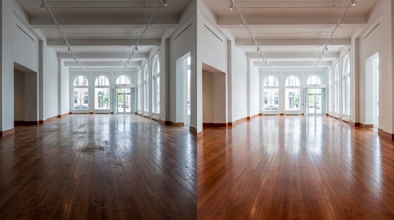 Sound oak floor with a fresh surface coat
