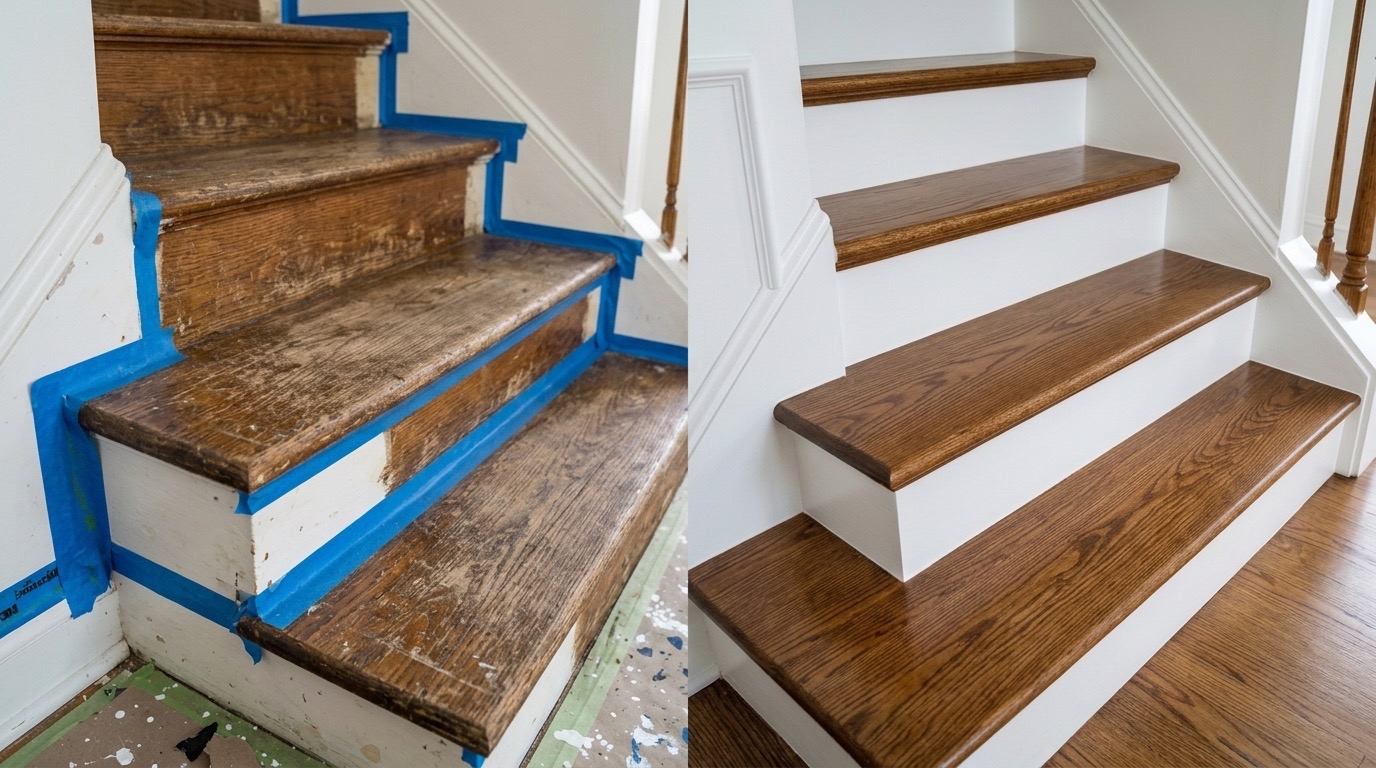 Before and after a stair refinish