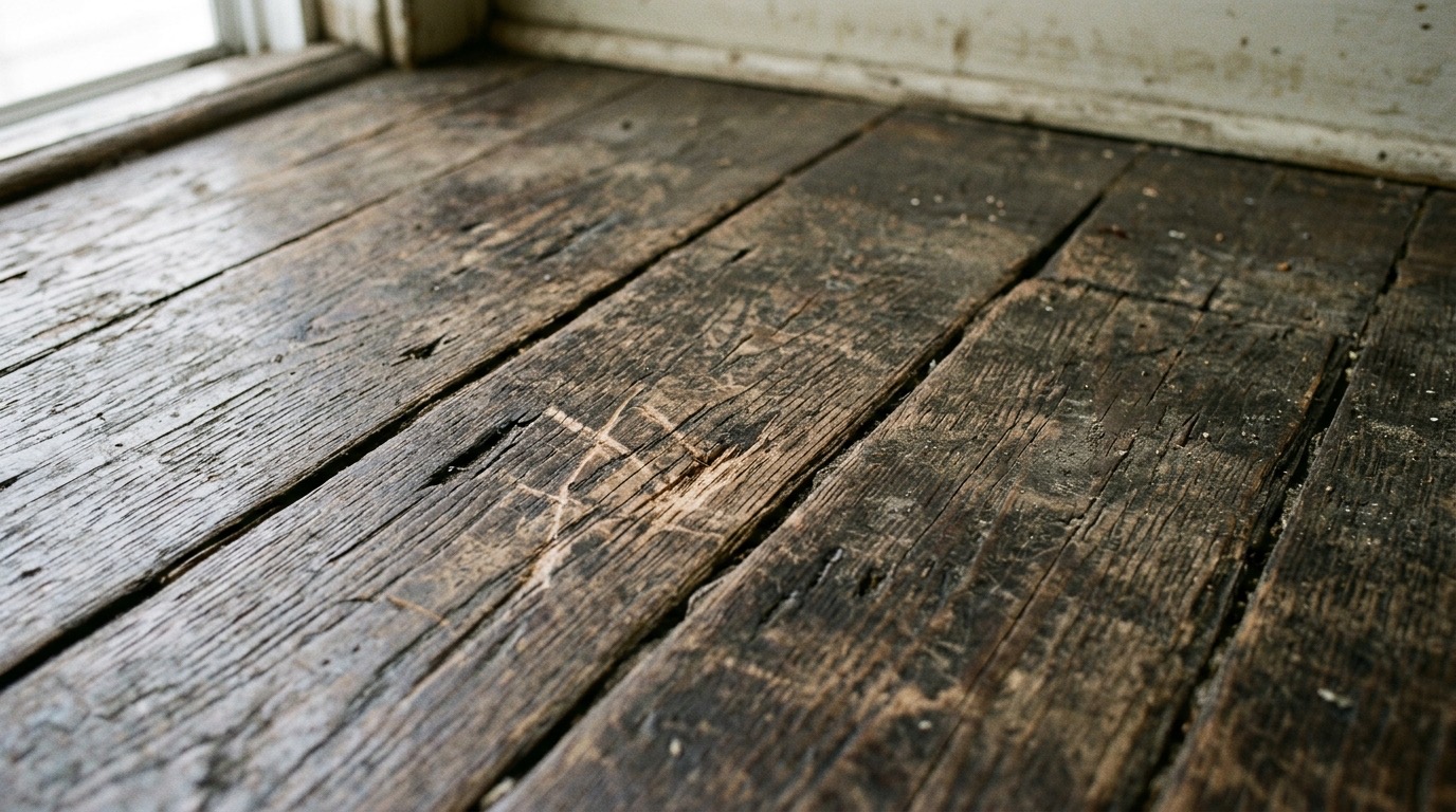 Deeply worn boards before restoration