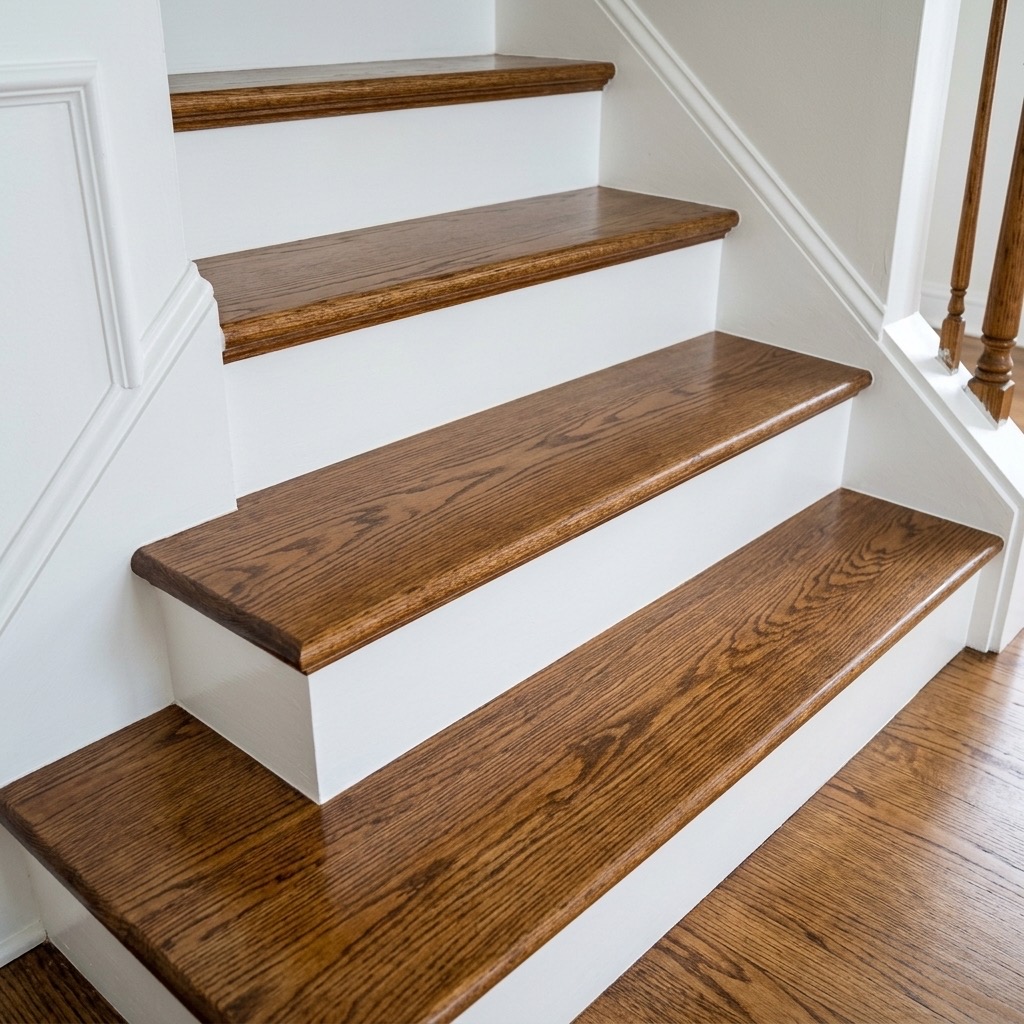 Refinished stair treads with painted risers